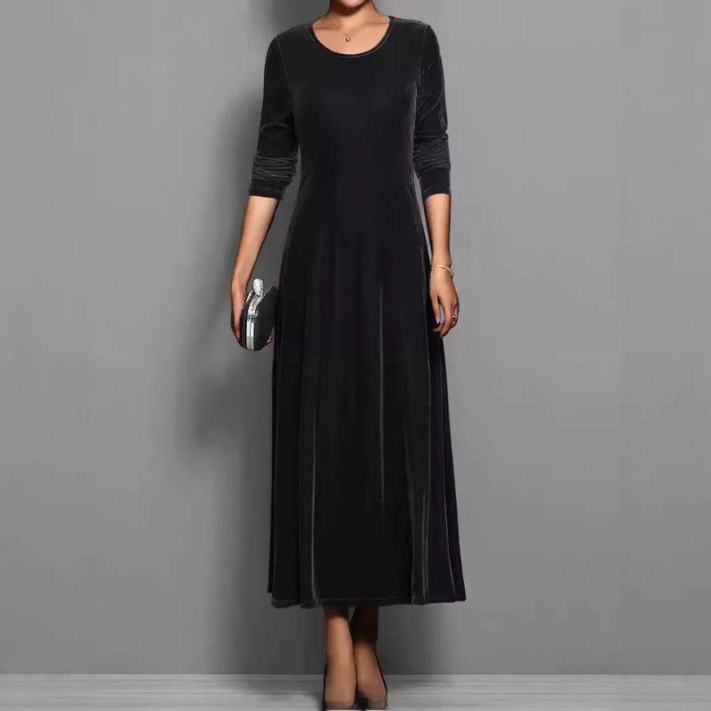 Round Neck Velvet Long Sleeve Dress