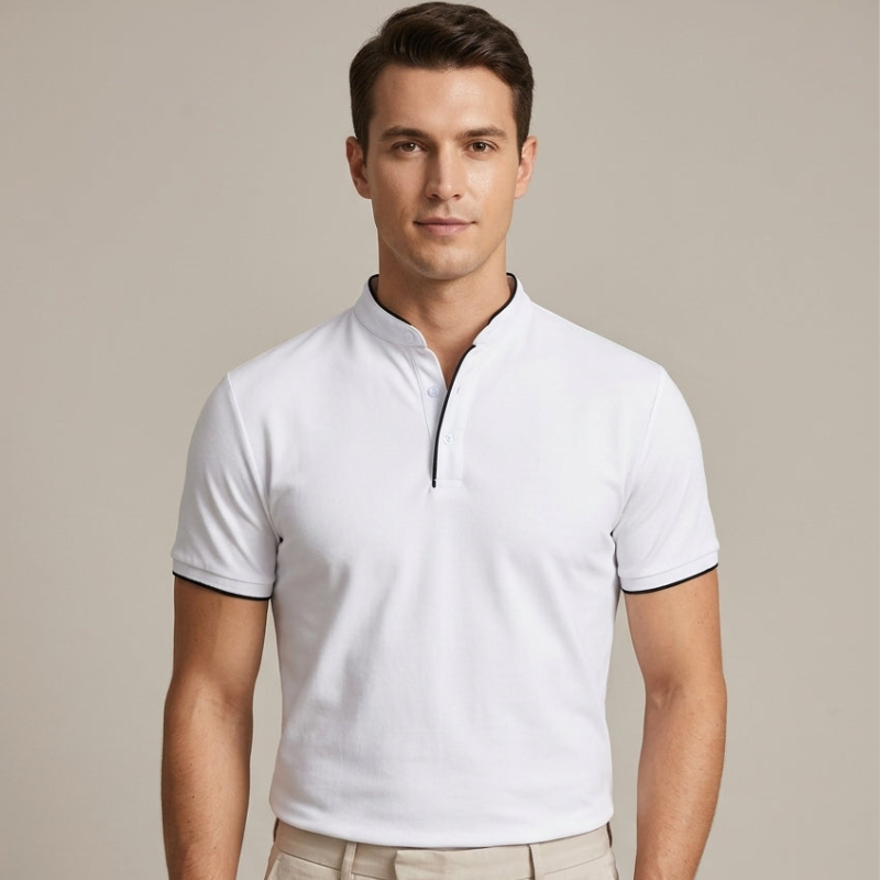 Men's Premium Short Sleeve Polo with Stand Collar
