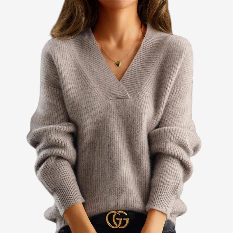 Premium Women's V Neck Ribbed Sweater