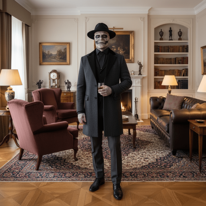 Realistic Skeleton Mask with Hat for Halloween Festivities