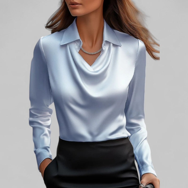 Long Sleeve Draped Collar Blouse