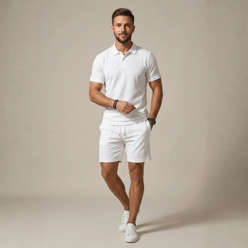 Men's Polo Shirt and Drawstring Shorts Set