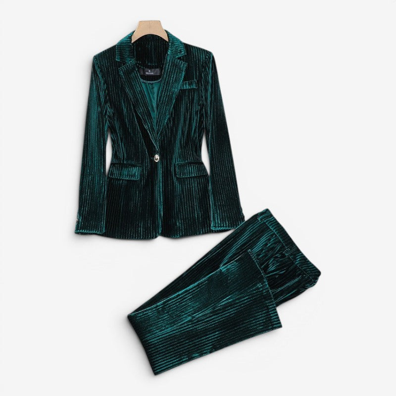 Women's Two Piece Blazer and Straight Leg Trousers Set