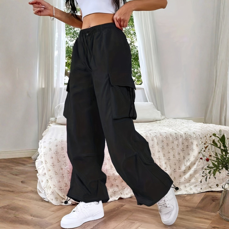 Women's Wide Leg Drawstring Trousers with Side Pockets