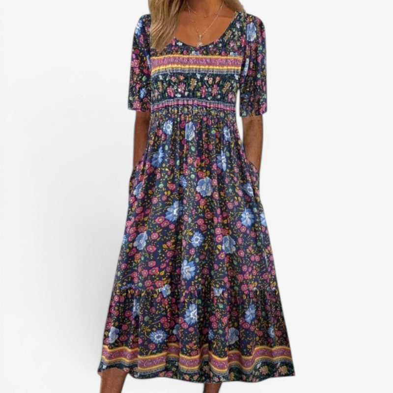 Women’s Printed Square Neck Midi Dress