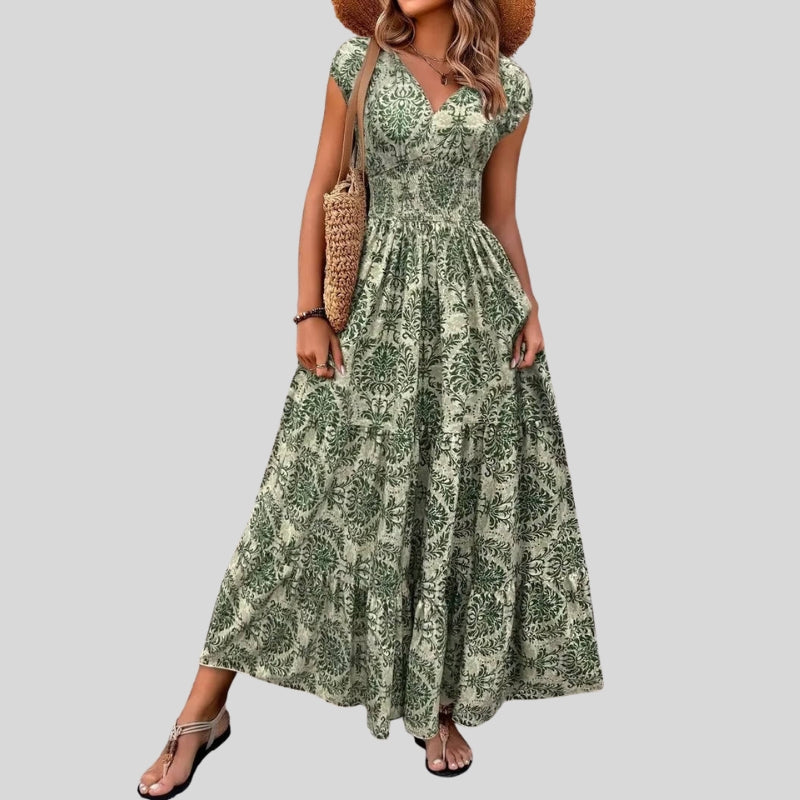 Women’s Sleeveless V-Neck Patterned Maxi Dress