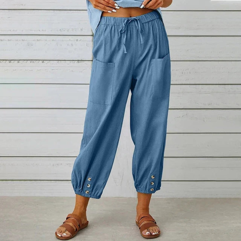 Women’s High-Waisted Drawstring Trousers with Pockets