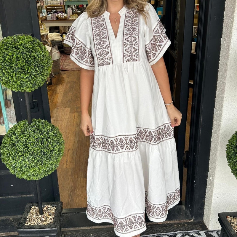Women’s Printed V-Neck Midi Dress