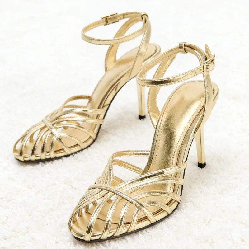 Women's Openwork Strap High Heel Sandals with Ankle Buckle