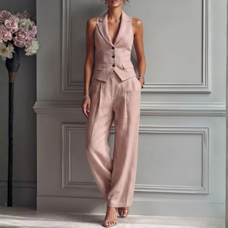 Chic Women's Sleeveless Vest and Wide Leg Pants Set