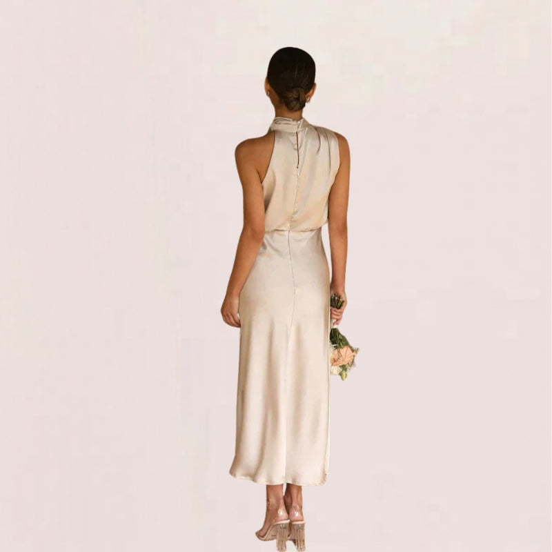 Halter Neck Draped Midi Dress