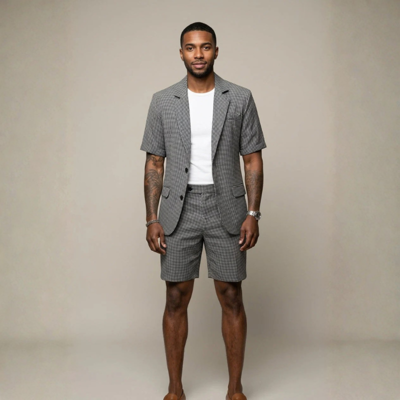 Men's Stylish Plaid Blazer and Trousers Set