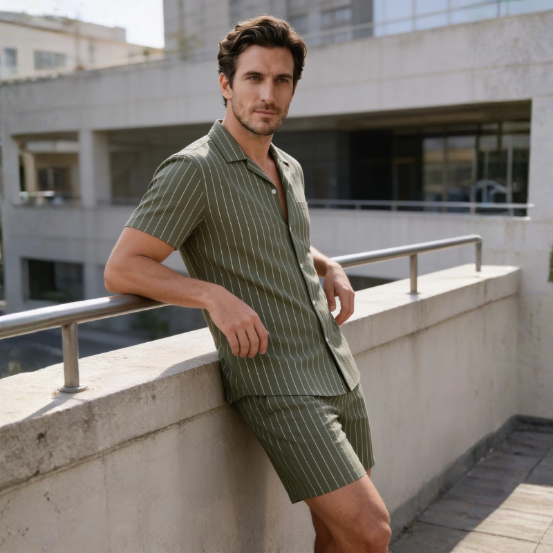 Men's Stylish Striped Shirt & Shorts Set