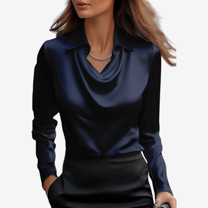 Long Sleeve Draped Collar Blouse