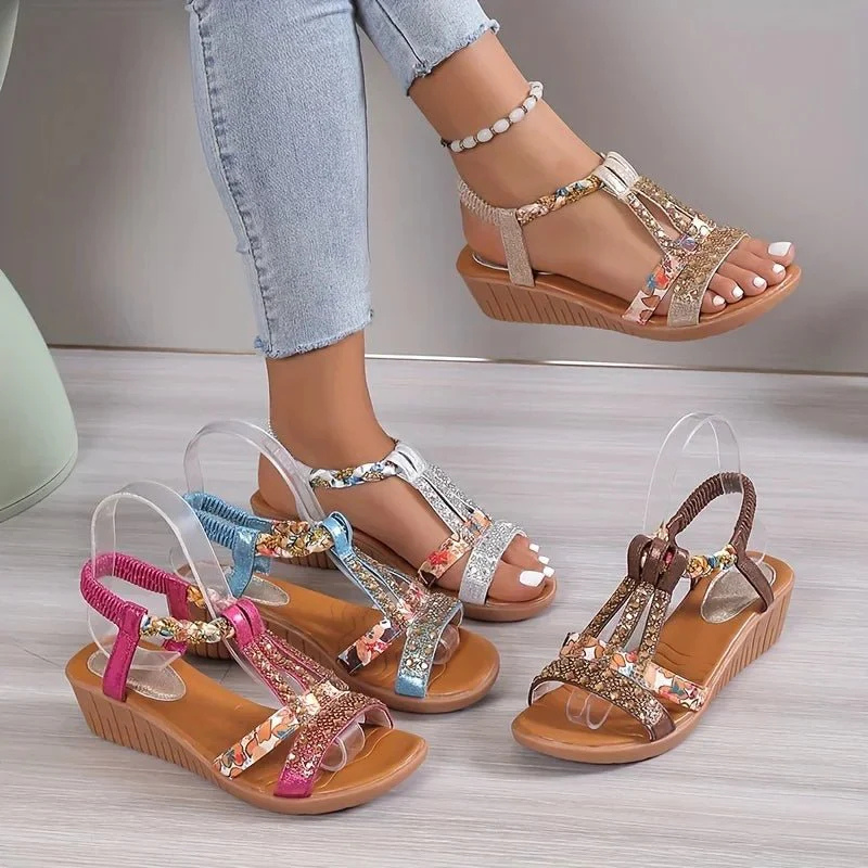 Ladies Wedge Sandals with Pearl Details