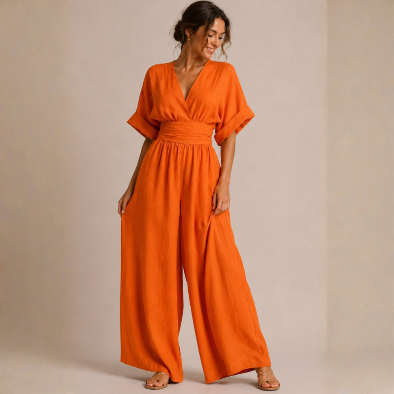 Chic Women's Wide Leg Jumpsuit with V Neck