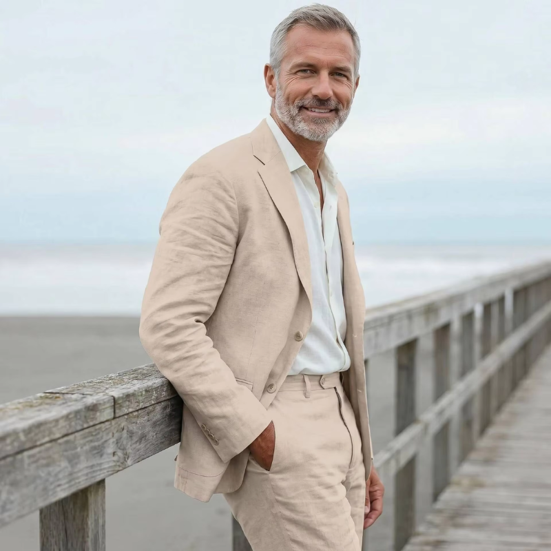 Men's Two-Piece Suit with Blazer and High-Waisted Trousers