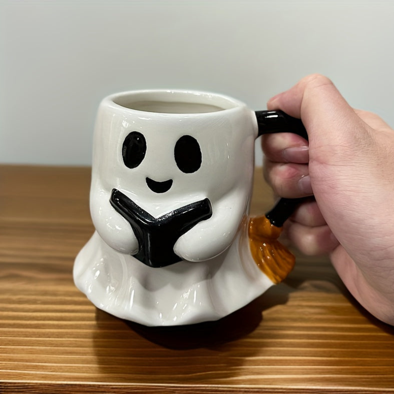 Cute Halloween Ghost Mug with Book Design