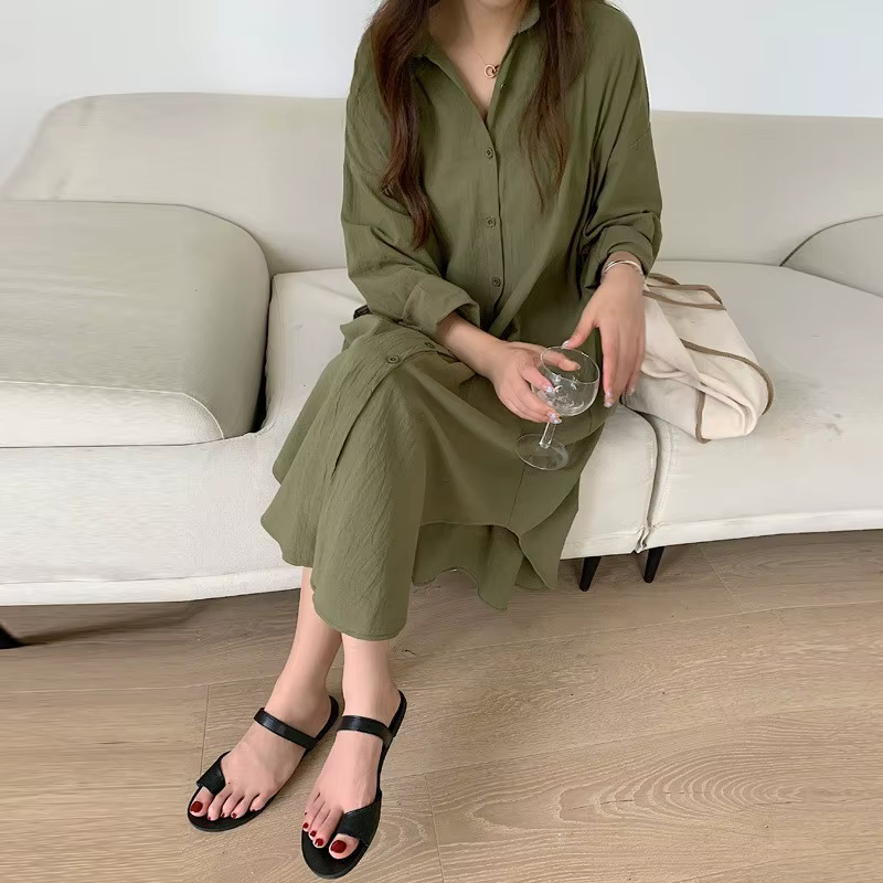 Elegant Women's Long Sleeve Midi Shirt Dress