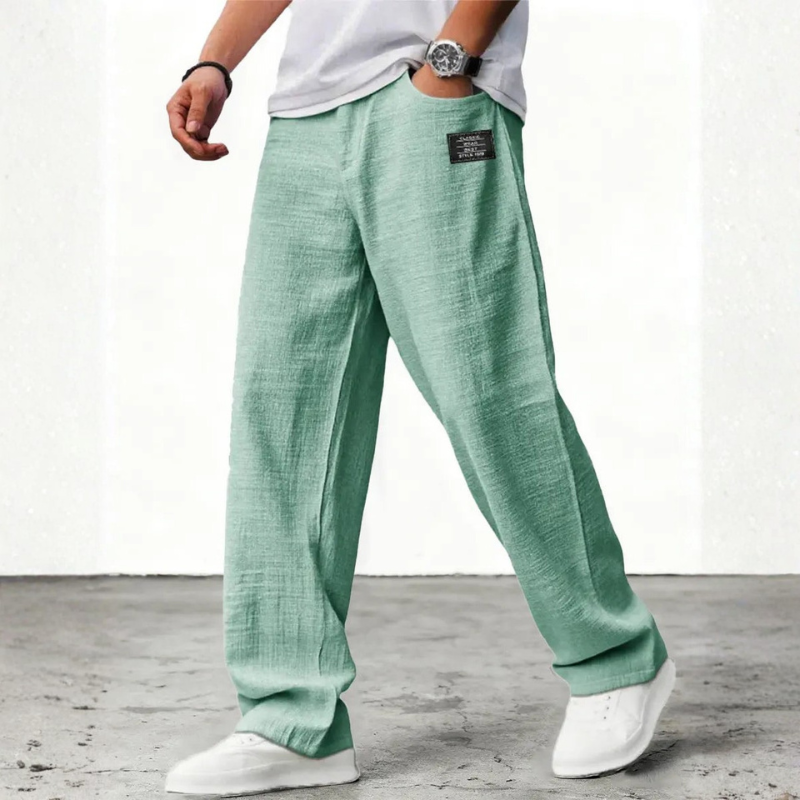 Men's Relaxed Fit Wide Leg Trousers with Pockets