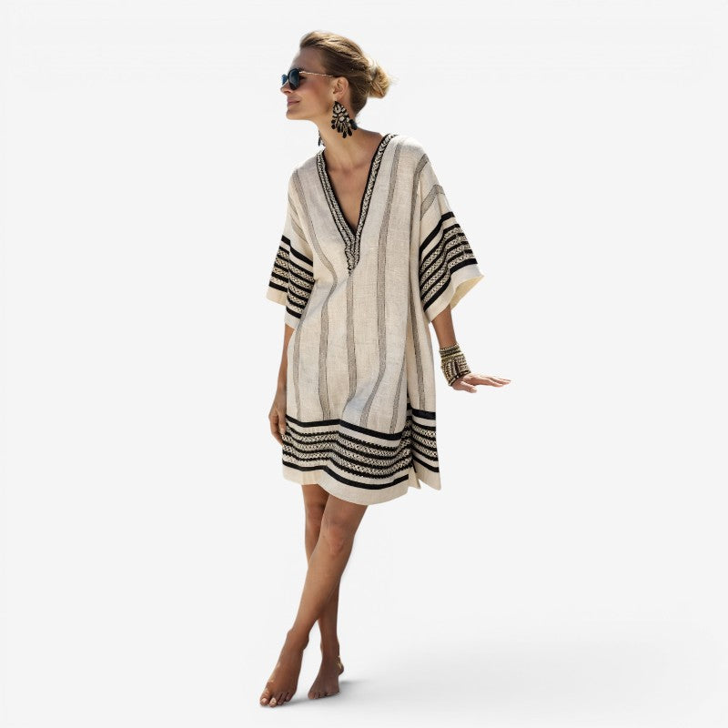 Women's V Neck Bohemian Print Midi Dress