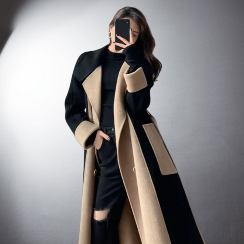 Straight Cut Notched Collar Long Coat