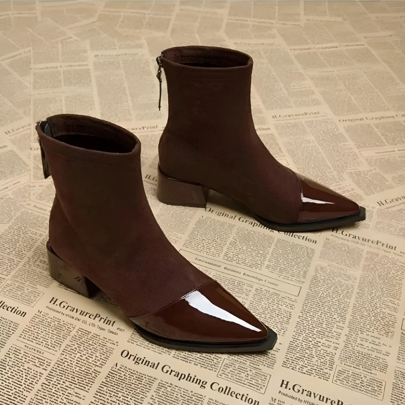 Pointed Toe Ankle Boots with Block Heel