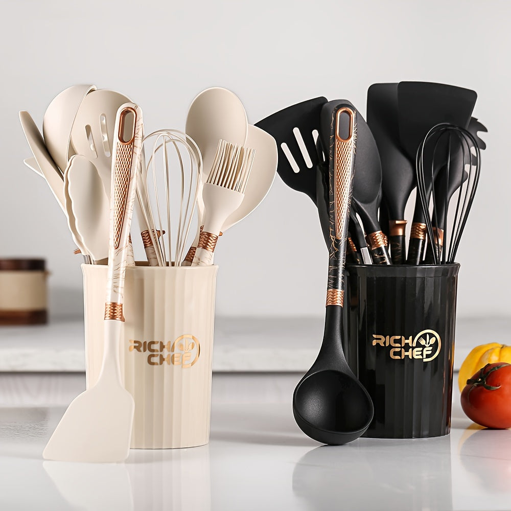 LuxeChef - Elegant Kitchen Utensil Set Premium-Quality, Heat-Resistant Tools with Ergonomic Handles | Non-Scratch Design Safe for All Cookware