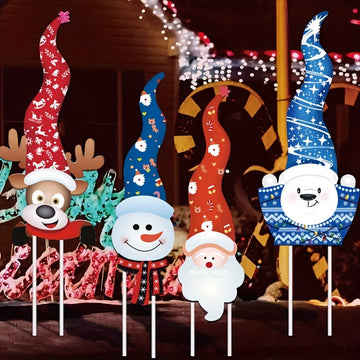 4-Piece Art Deco Christmas Garden Stake Set