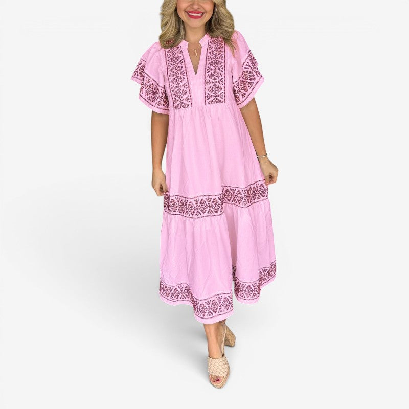 Women’s Printed V-Neck Midi Dress