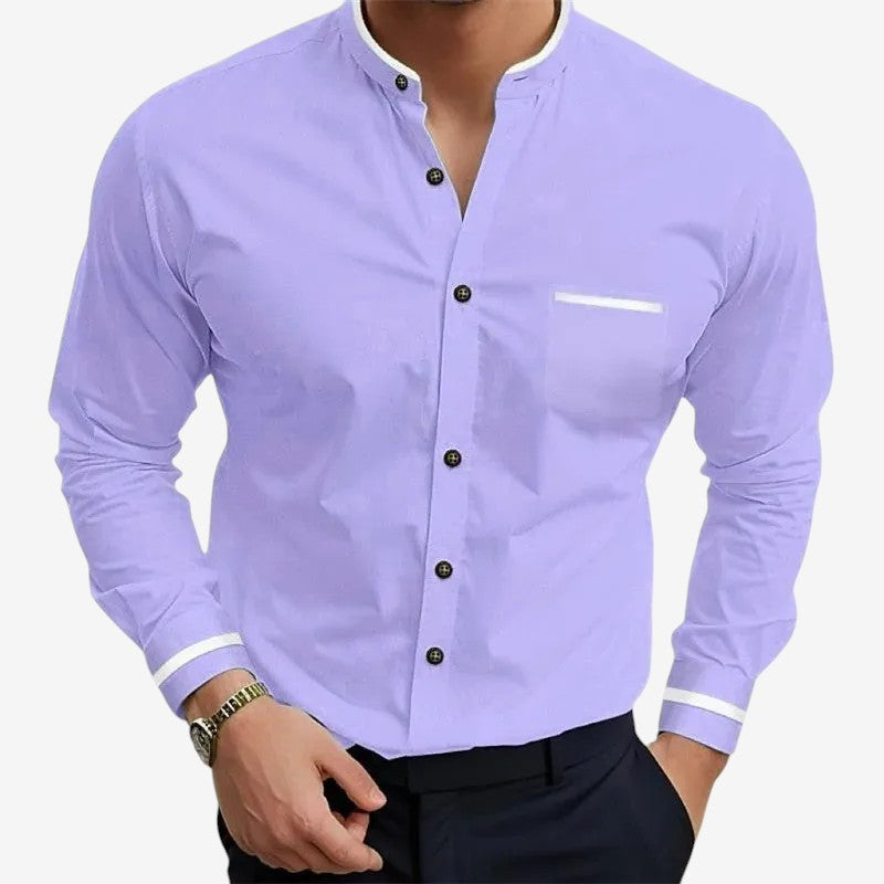 Men's Slim Fit Long Sleeve Stand Collar Shirt