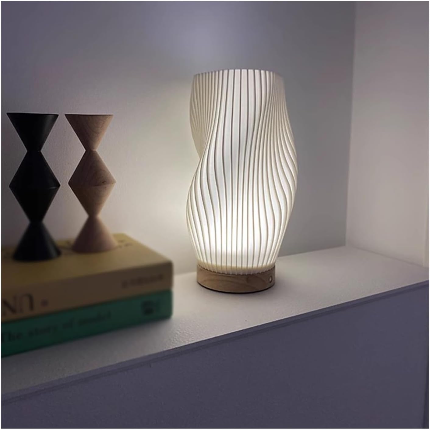 WaveLume - Pleated Table Lamp Sculptural Wavy Shade with Modern Statement Style | Soft Warm Ambient Glow with Lightweight Durable Build | Elegant Accent for Bedside, Desk or Shelves