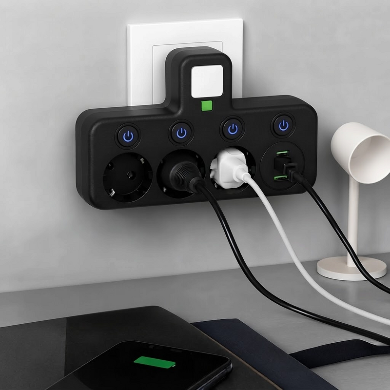 VoltBridge - 3 aljzatos elosztó USB és Type-C töltőportokkal