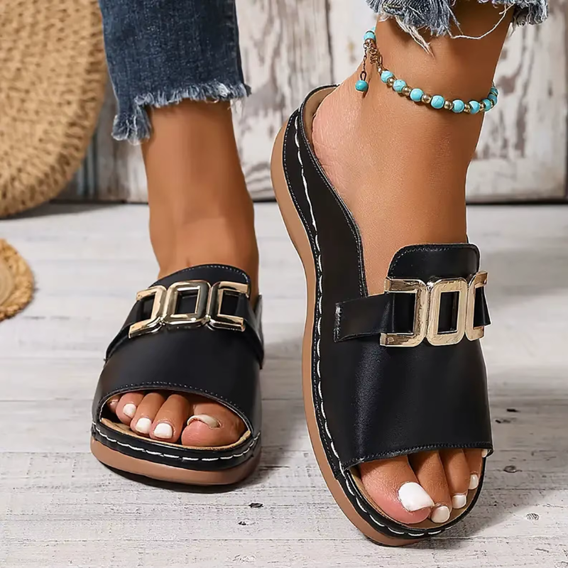 Wedge Heeled Sandals with Decorative Buckle