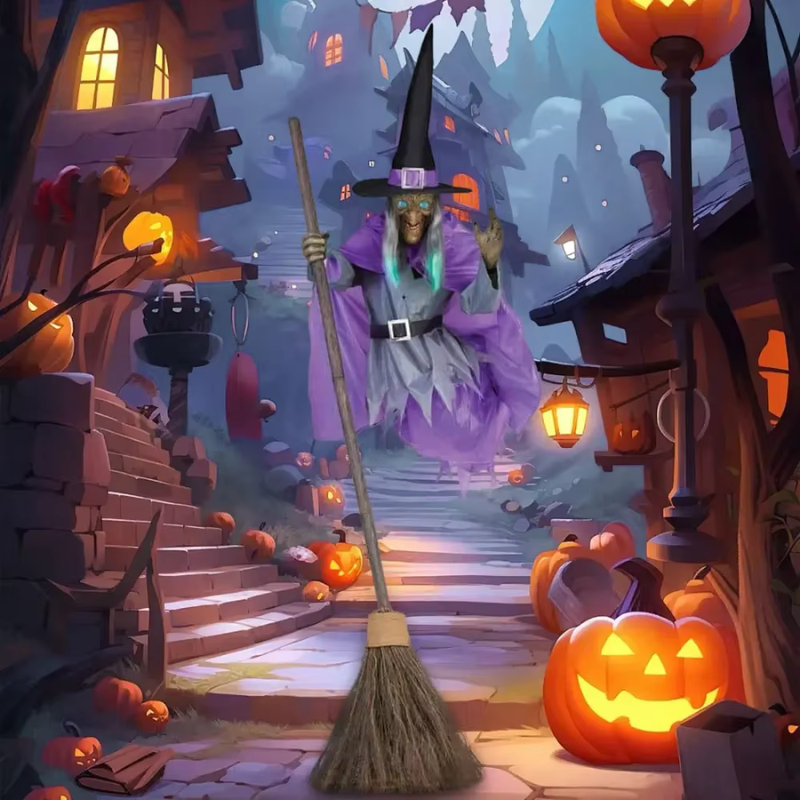 Animated Flying Witch Halloween Decoration with Sound