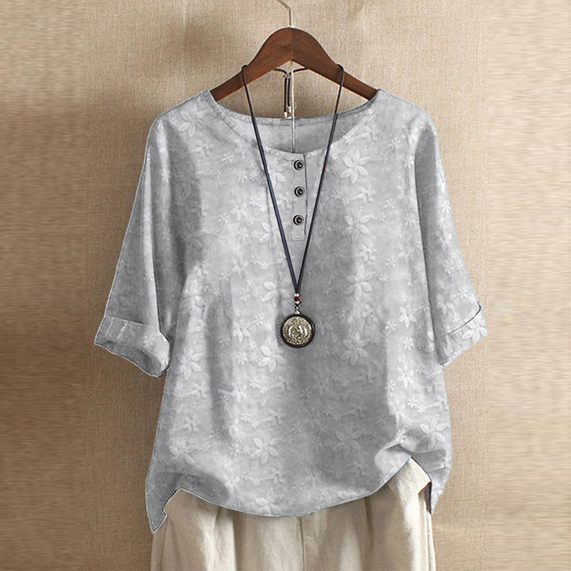Oversized Floral Print Blouse with O Neck