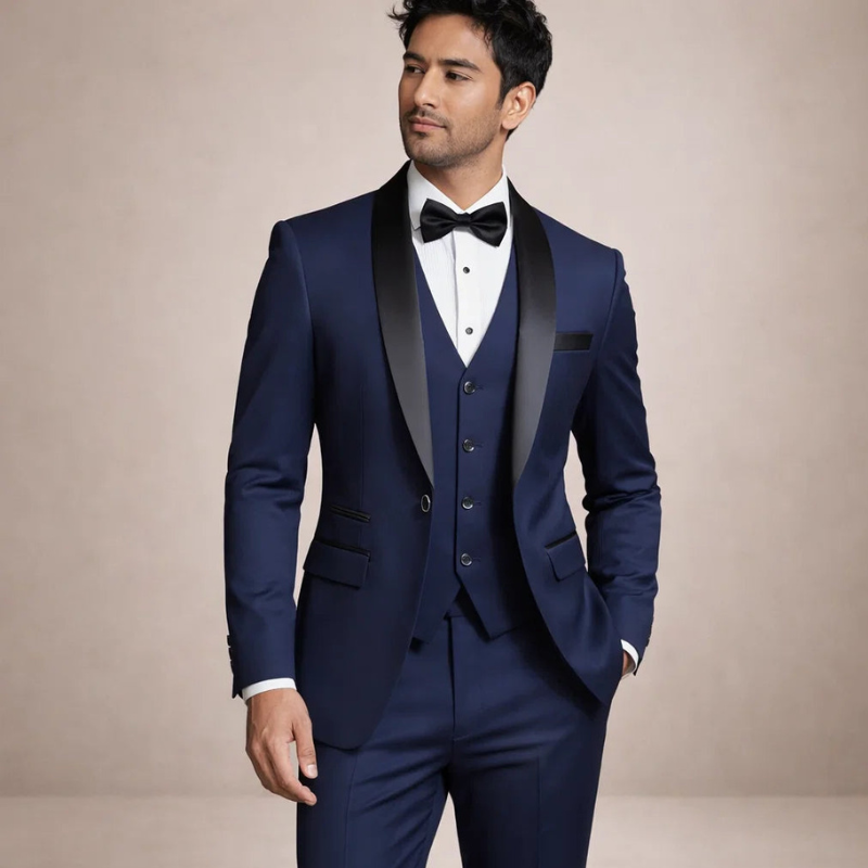 Men's Slim Fit Three Piece Suit with Blazer and Straight Leg Trousers