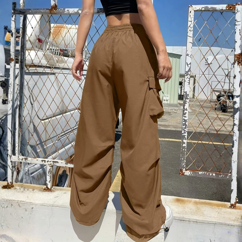 Women's Wide Leg Drawstring Trousers with Side Pockets