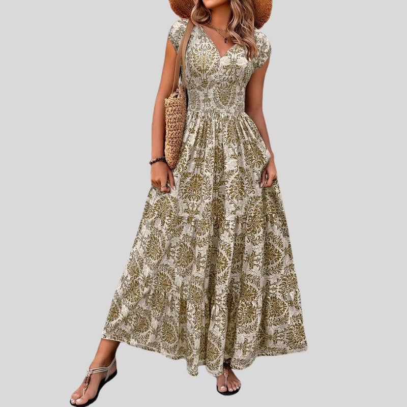 Women’s Sleeveless V-Neck Patterned Maxi Dress