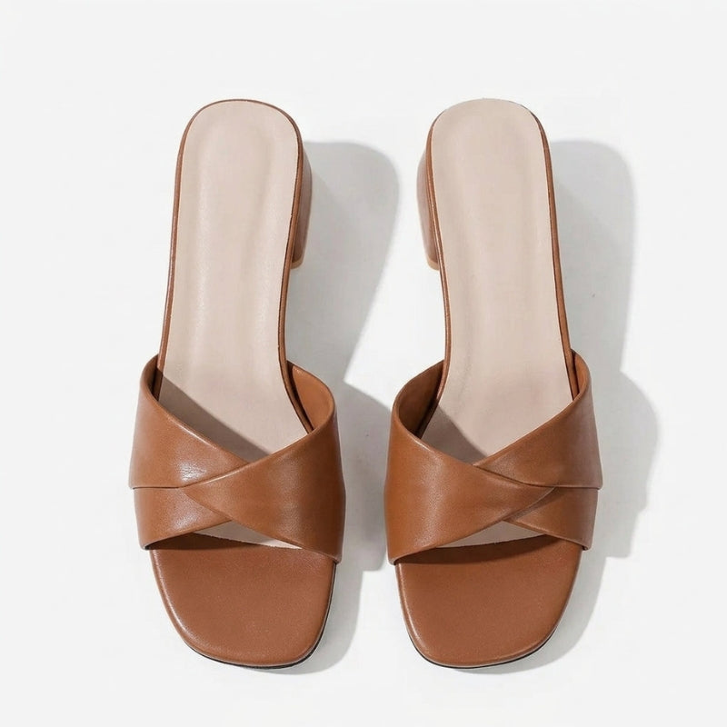 Women's Square Heel Open Toe Sandals with Smooth Finish