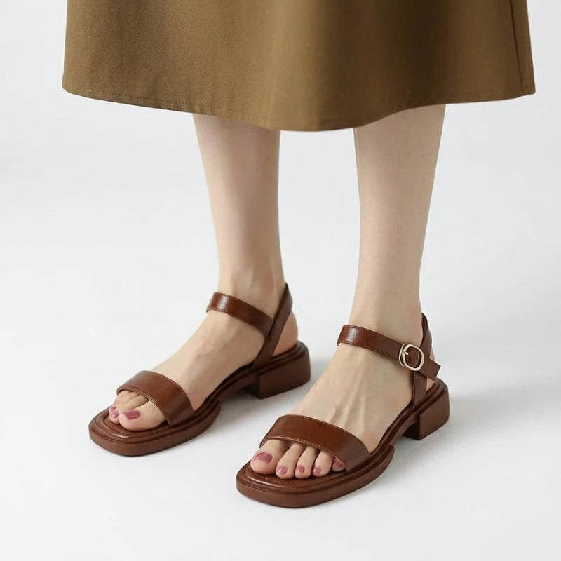 Women's Round Toe Low Heel Sandals with Adjustable Buckle