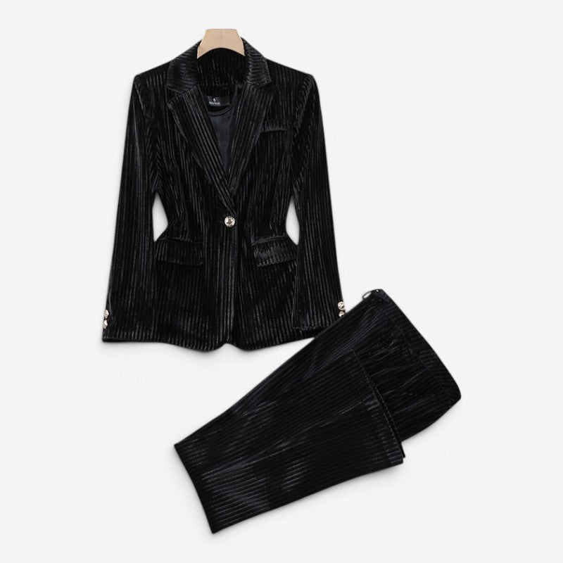 Women's Two Piece Blazer and Straight Leg Trousers Set