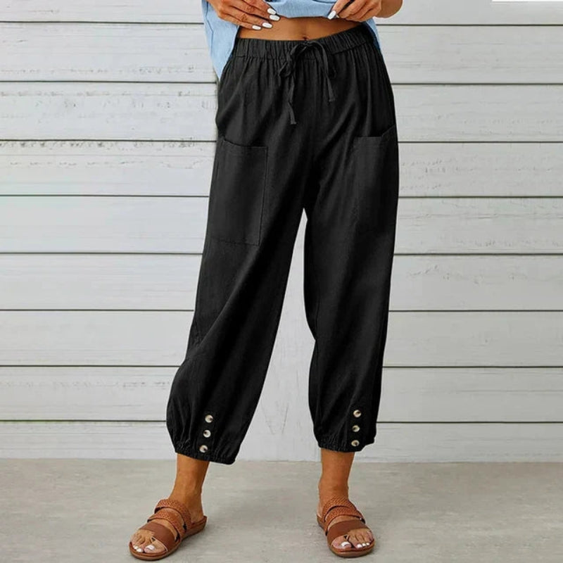 Women’s High-Waisted Drawstring Trousers with Pockets