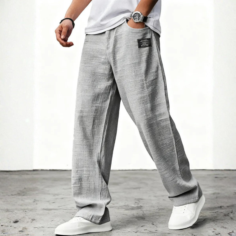 Men's Relaxed Fit Wide Leg Trousers with Pockets