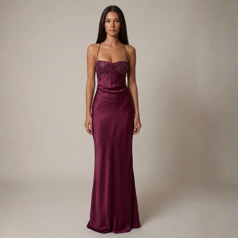 Elegant Women's A-Line Maxi Dress with Spaghetti Straps