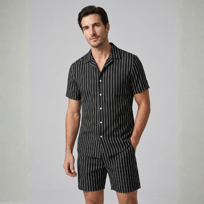 Men's Stylish Striped Shirt & Shorts Set