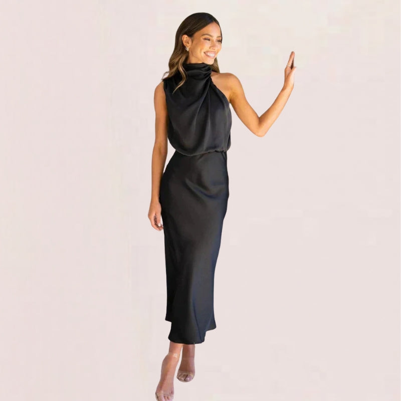 Halter Neck Draped Midi Dress