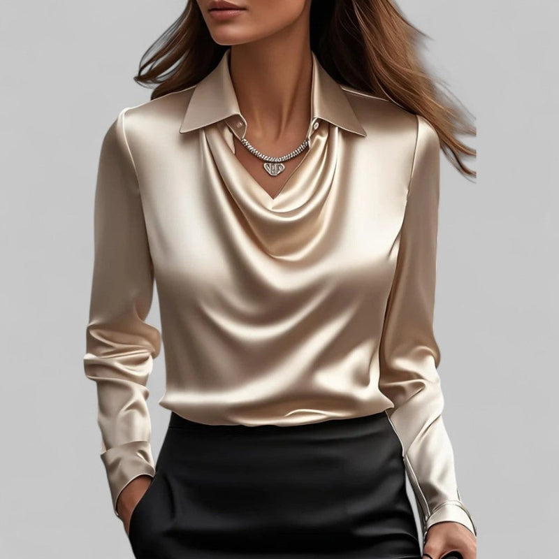 Long Sleeve Draped Collar Blouse