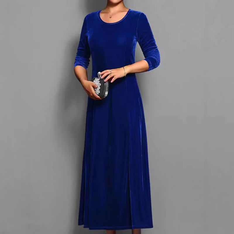 Round Neck Velvet Long Sleeve Dress