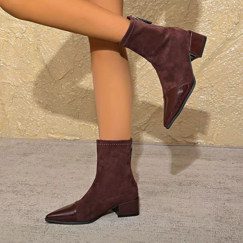 Pointed Toe Ankle Boots with Block Heel